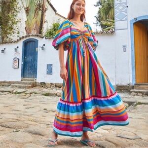 Farm rio colorful puff sleeve and ruffle dress size large